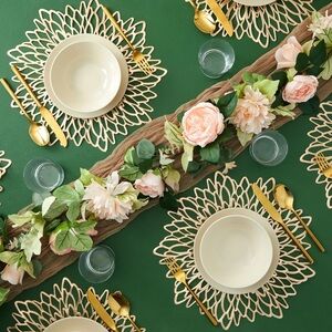 Leaf Design Metallic Vinyl Placemats 6 New Easy Care Table Decor